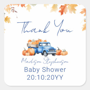 Sticker Carré Fête de Bébé Blue Truck & Little Pumpkin on The Wa