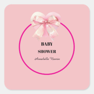 Sticker Carré Fête de bébé fille ruban rose coquette