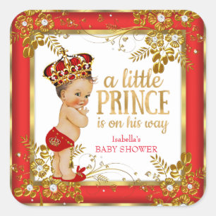 Sticker Carré Fête de bébé prince garçon Brunette Rouge Or Blanc