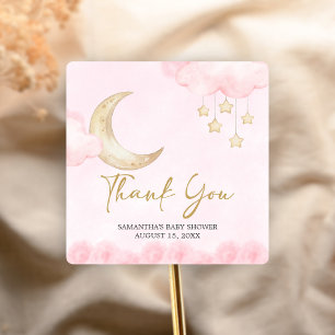Sticker Carré Fête de bébé Rose au-delà de la Lune
