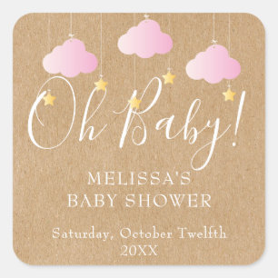 Sticker Carré Fête de bébé Rustique Kraft Twinkle Twinkle Oh Béb