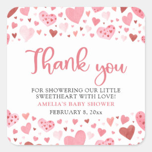 Sticker Carré Fête de Bébé Saint-Valentin Rose Rouge Une Petite