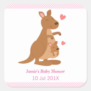 Sticker Carré Fête de douche de bébé kangourou mignonne