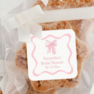 Sticker Carré Fête de douche de la mariée avec un nœud rose coqu