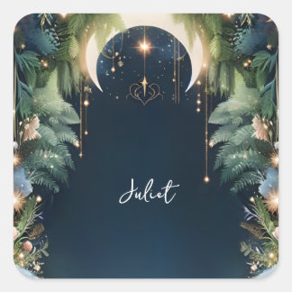 Sticker Carré Fête de Fiançailles Étoiles Mystiques Rêve Magique