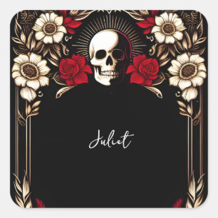 Sticker Carré Fête de fiançailles Rouge Noir Cœur Blanc Rubis Cl