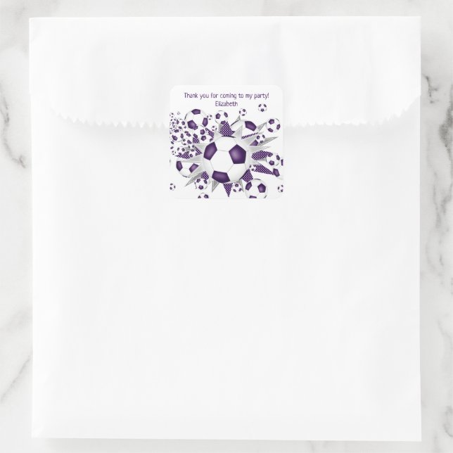Sticker Carré Fête de football pour enfants violet ballons de fo (Sac)