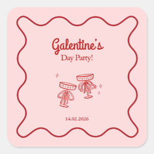 Sticker Carré Fête de Galentines Rouge Rétro et Rose