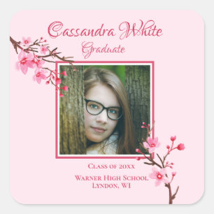 Sticker Carré Fête de graduation Fleurs de cerisiers roses