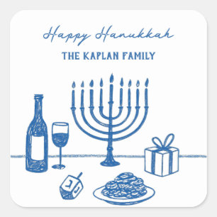 Sticker Carré Fête de Hanukkah Fantaisiste Dessinée à la Main su