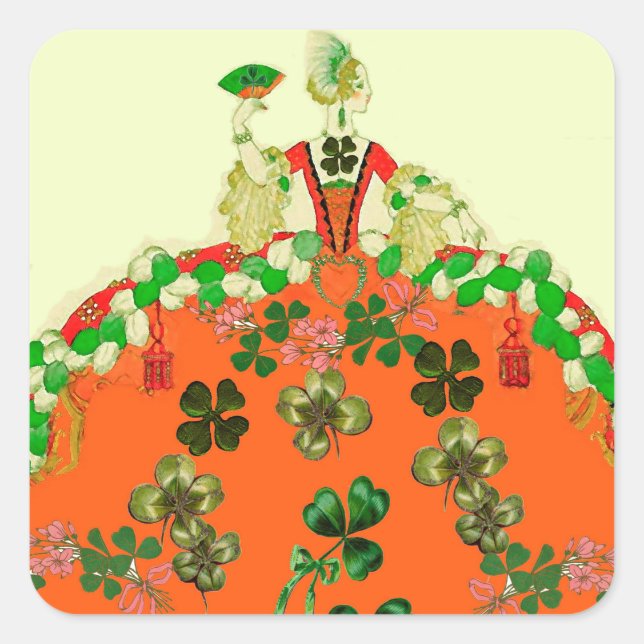STICKER CARRÉ FÊTE DE LA SAINT-PATRICK LADY ORANGE ET TRÈFLES (Devant)