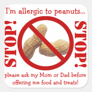 Sticker Carré Fête de l'allergie aux arachides ou avertissement 