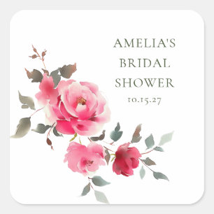 Sticker Carré Fête de mariage aquarelle Roses rouges roses vinta
