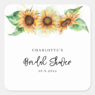 Sticker Carré Fête de mariage aquarelle tournesol floral