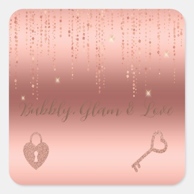 Sticker Carré Fête de mariage avec confettis rose gold (Devant)