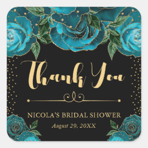 Sticker Carré Fête de mariage avec roses glamour sarcelle et or 