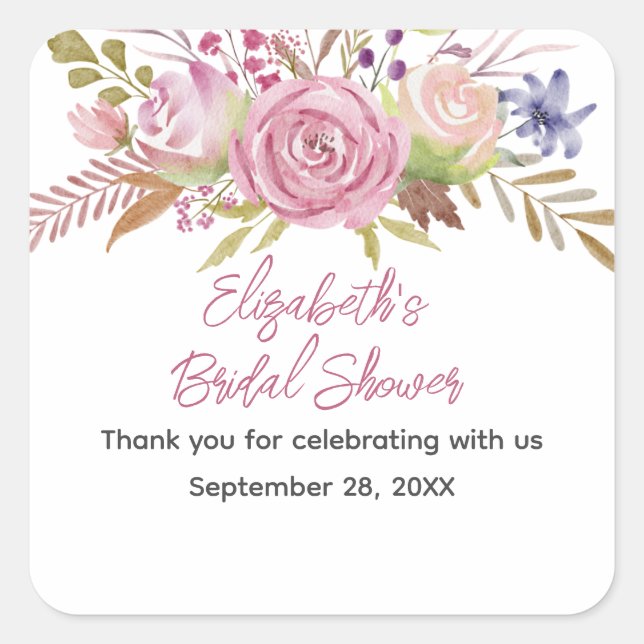 Sticker Carré Fête de mariage botanique à l'aquarelle florale ro (Devant)