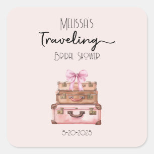 Sticker Carré Fête de mariage élégante aventure voyage rose pâle