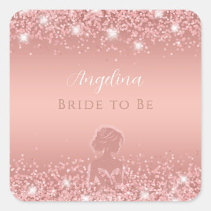 Sticker Carré Fête de Mariage Élégante Rose Gold Luxe Pailletée