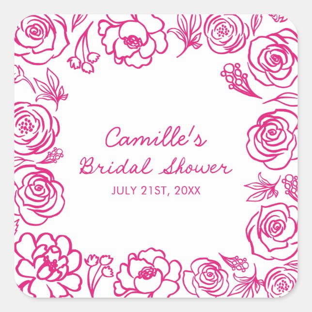 Sticker Carré Fête de mariage fantaisiste aux fleurs roses (Devant)