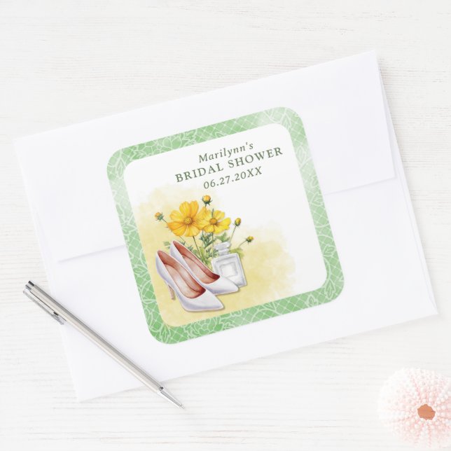 Sticker Carré Fête de mariage floral jaune (Enveloppe)