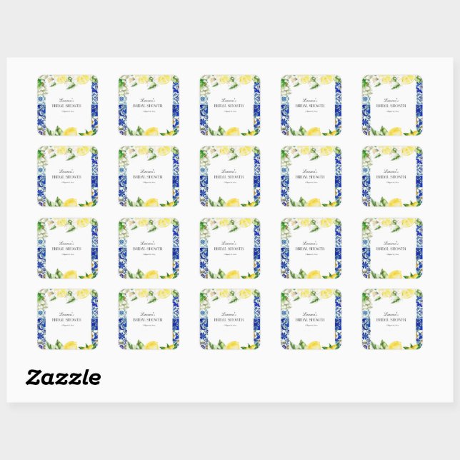 Sticker Carré Fête de mariage italien Citron Carrelage Bleu  (Feuille)