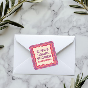 Sticker Carré Fête de Mariage Retro Bohème Amusante et Faite Mai