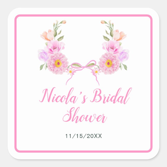 Sticker Carré Fête de mariage ruban floral rose (Devant)