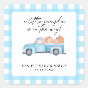 Sticker Carré Fête de Naissance Bébé Citrouille Camion Bleu