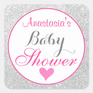 Sticker Carré Fête de naissance de princesse rose et paillettes 