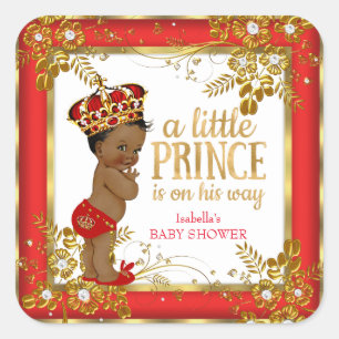 Sticker Carré Fête de naissance Prince Bébé Garçon Rouge Or Blan