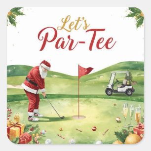 Sticker Carré Fête de Noël de golf Par-tons le tee avec le Père