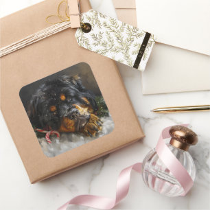 Sticker Carré Fête de Noël du chien Mastiff Tibétain