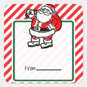 Sticker Carré Fête de Noël Rouge rayé Fête d'échange de cadeaux