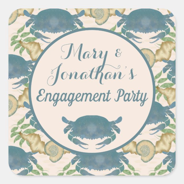 Sticker Carré Fête des crabes - Crabes bleus à l'aquarelle, Fian (Devant)