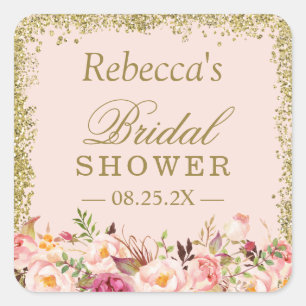 Sticker Carré Fête des mariées Blush Pink Gold Parties scintilla