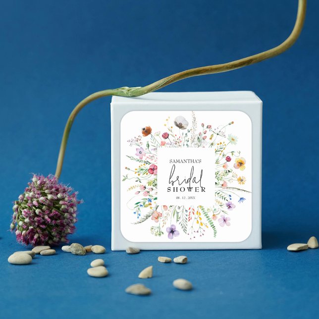 Sticker Carré Fête des mariées fleur sauvage Favoriser (Wildflowers Bridal Shower Square Stickers)