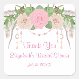 Sticker Carré Fête des mariées florale rose Boho