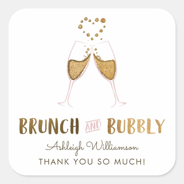 Sticker Carré Fête des mariées Gold Brunch & Bubbly | MERCI (Devant)