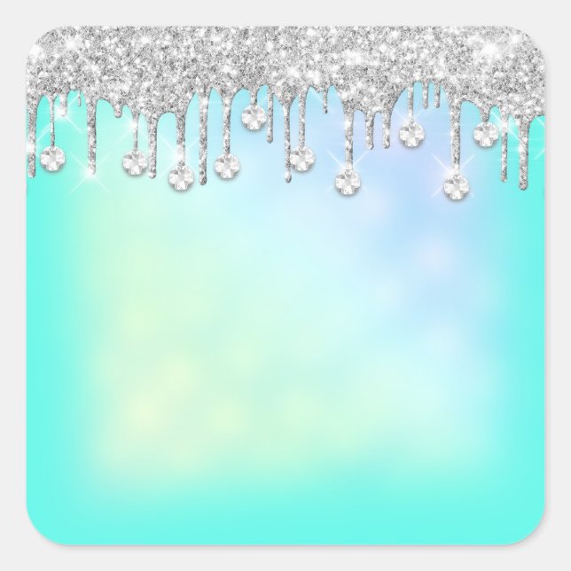 Sticker Carré Fête des mariées Holographique Mint Blue Diamond D (Devant)