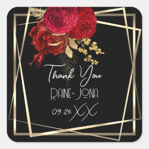 Sticker Carré Fête des mariées mariage Favoriser Rouge Floral No