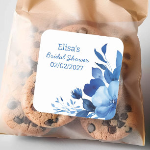 Sticker Carré Fête des mariées personnalisée Blue Blooms Waterco