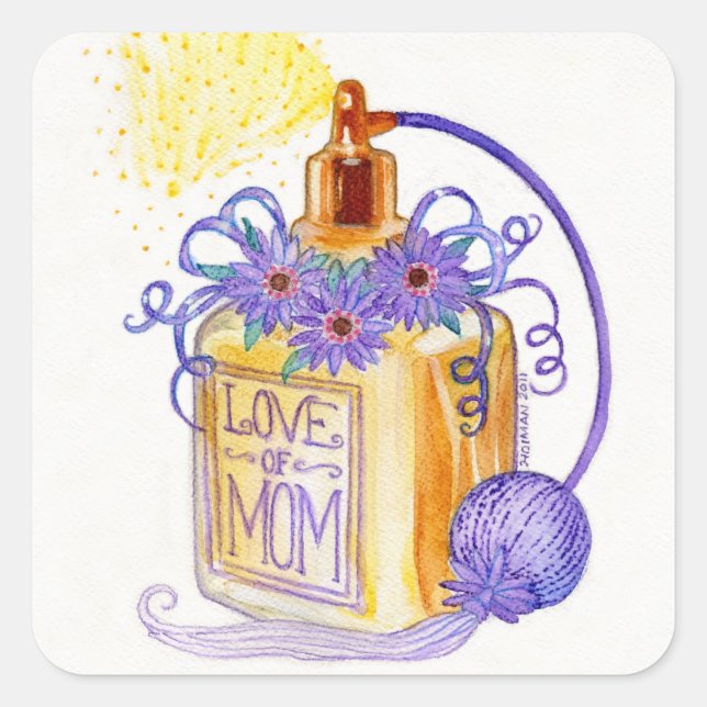 Sticker Carré Fête des mères Amour de maman Bouteille de parfum (Devant)