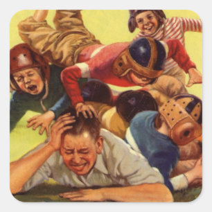 Sticker Carré Fête des Pères vintage, enfants de football et chi