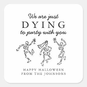 Sticker Carré Fête d'Halloween aux squelettes dessinés à la main
