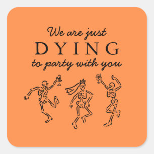 Sticker Carré Fête d'Halloween aux squelettes dessinés à la main