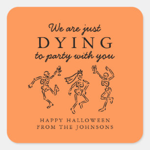 Sticker Carré Fête d'Halloween aux squelettes dessinés à la main