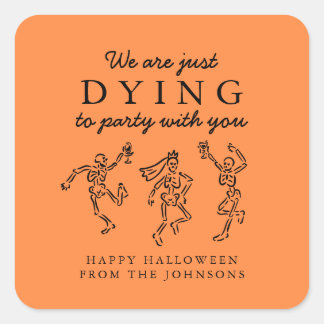 Sticker Carré Fête d'Halloween aux squelettes dessinés à la main