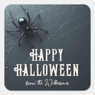 Sticker Carré Fête d'Halloween d'araignée noire effrayante et to