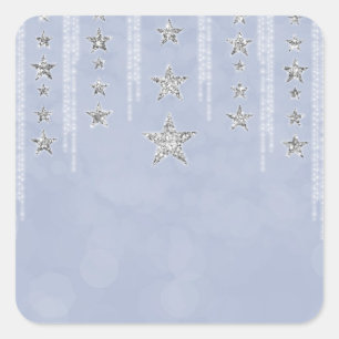 Sticker Carré Fête Douze Ans Bébé Bleu et Étoiles Pailletées Arg